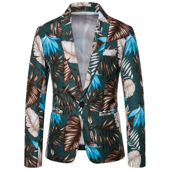 Holloyiver Jackets for Men Notched Lapel Sport Coat Floral One Button Slim Fit Hawaiian Holiday Style Tweed Suit Black