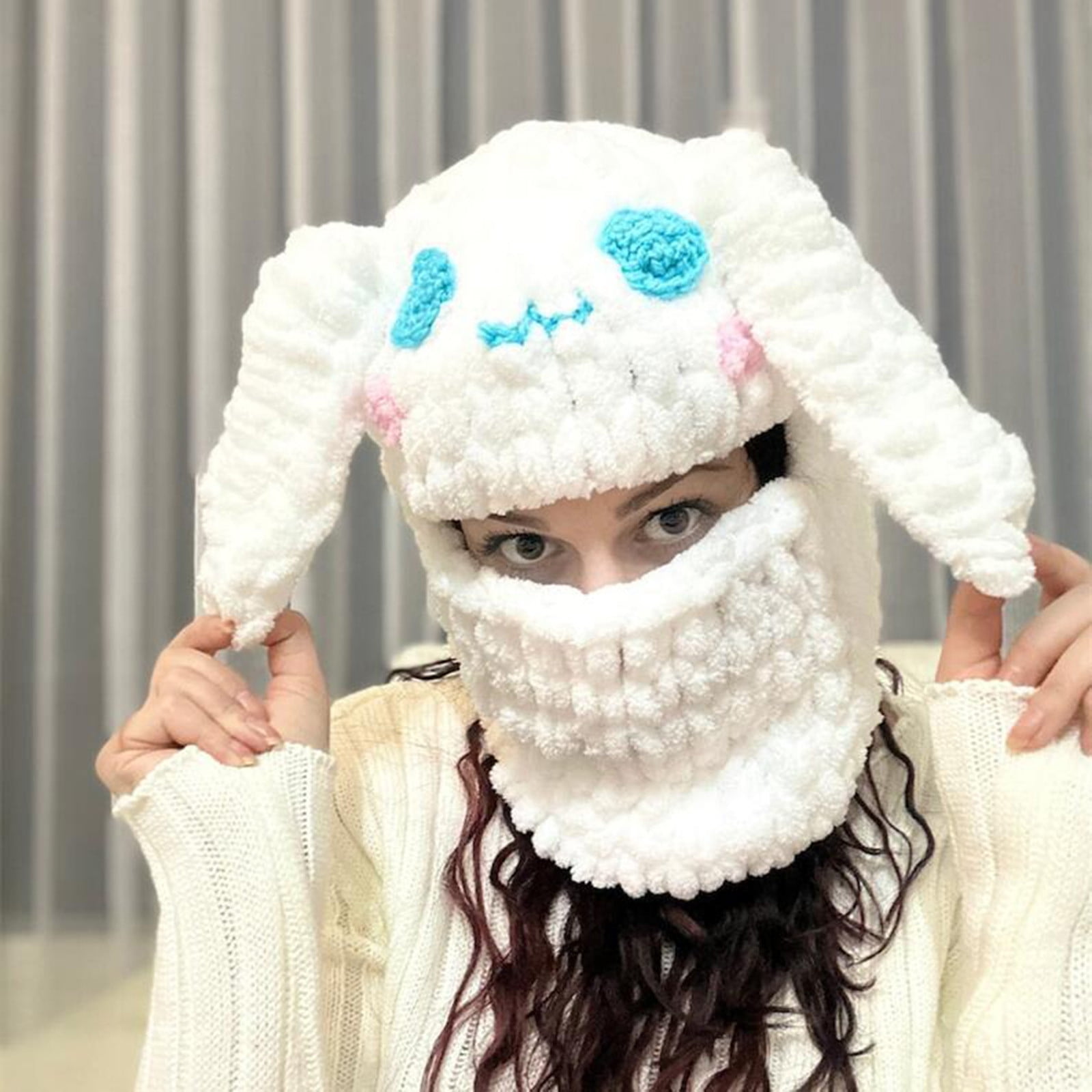 Bunny Beanie Hat for Women Men Y2k Cute Plush Beanie Fluffy