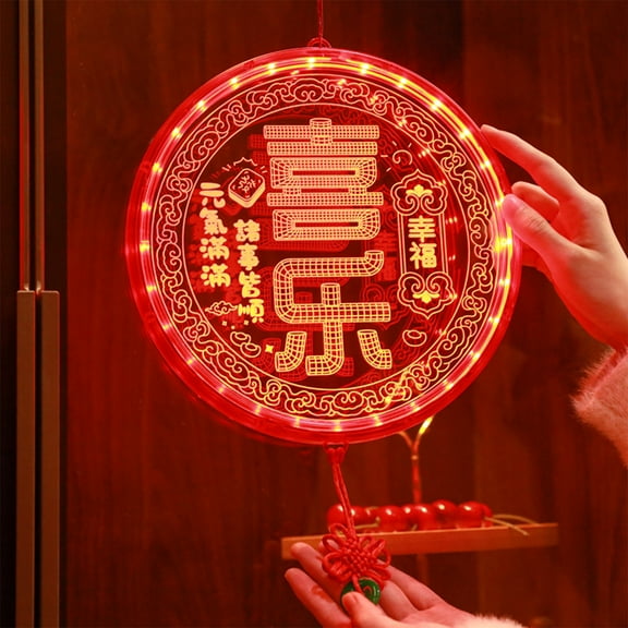 Holloyiver LED Lunar New Year Lighting Pendant With Chinese Knot, Chinese Lantern Light With Peace and Joy Means, Spring Festival LED Hanging Lights New Year Decoration