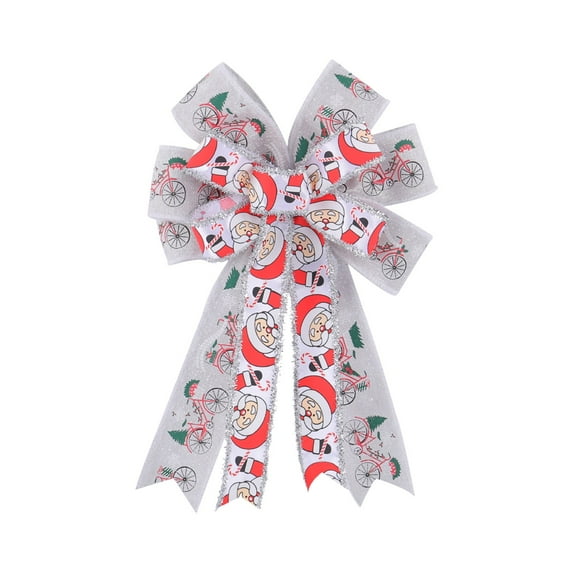 Holloyiver Large Christmas Bows for Wreath,Merry Christmas Wreath Bows Glitter Golden Burlap Bow,Xmas Tree Topper Bows Ornaments for Front Door New Year Christmas Party Decoration Supplies(Silver)