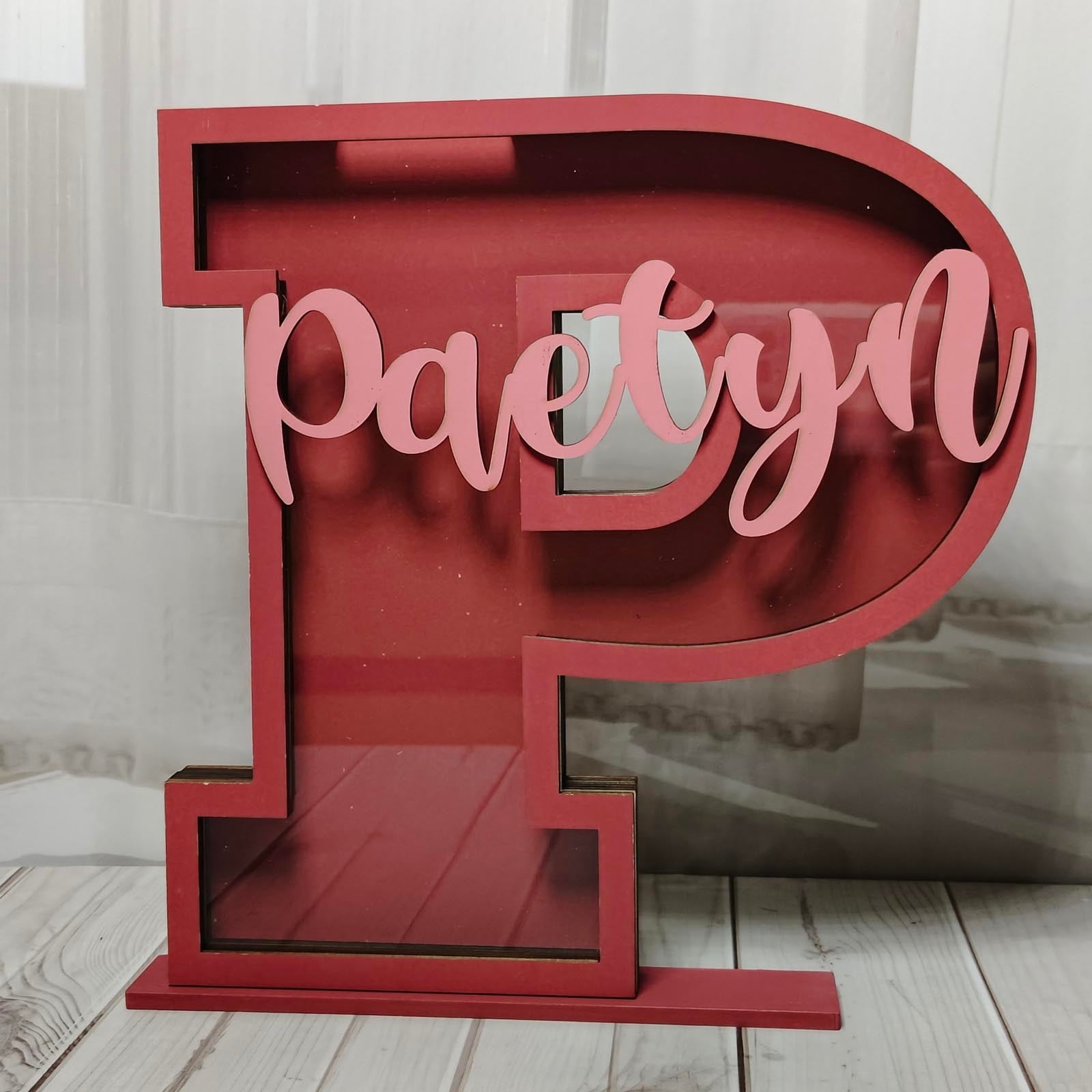 Holloyiver Large Letter Piggy Bank for Kids Boys Girls, Wooden