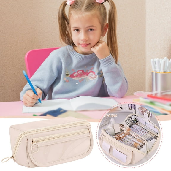 Holloyiver Large Pencil Case Pouch,3 Compartments Large Capacity Pencil Pouch,Pen Bag Wide Opening,Easy to Clean, Multiple Independent Compartments, Multi-Layer Cloth Pencil Bag for Study