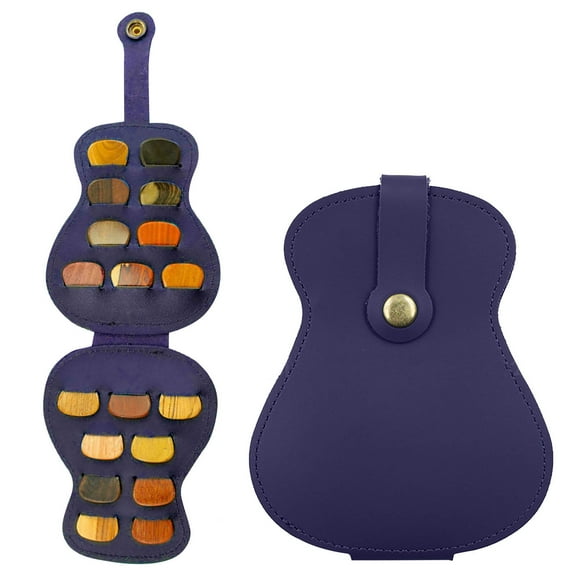 Holloyiver Leather Guitar Picks Holder Case, Handmade PU Leather Guitar Plectrum Holder with 18 Slots for Guitar Picks, Guitar Plectrums Bag for Guitarist Gifts (Blue)