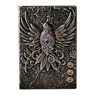 Holloyiver Leather Writing Journal Vintage Notebook, Embossed Phoenix Daily Notepad Diary with Lined Page, Cool Journal Gift for Women Men to Write in, 100 pages 8.5 x 5.7in (A5 Silver)