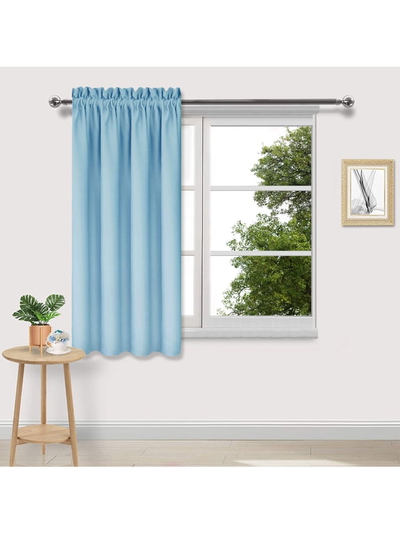 Light Blue Blackout Curtains for Bedroom 45 Inch Length 1 Panels, Solid Thermal Insulated Energy Window Treatments with Rod Pocket for Bedroom Living Room Blinds, 38" W x 45" L