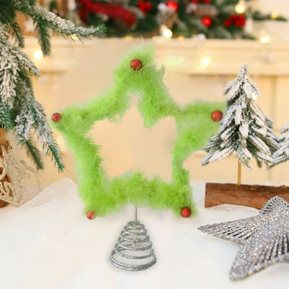 Holloyiver Lime Green Christmas Tree Topper Star, 10 x 8'' Large Green Furry Star Tree Topper with Glitter Ball for Indoor Outdoor Christmas Decoration Xmas Party Supplies Holiday Craft Treetop