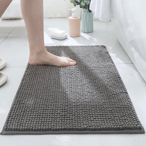 Holloyiver Luxury Chenille Bath Rug, Extra Soft and Absorbent Shaggy Bathroom Mat Rugs, Machine Washable, Non-Slip Plush Carpet Runner for Tub, Shower, and Bath Room (24"x16", Gray)
