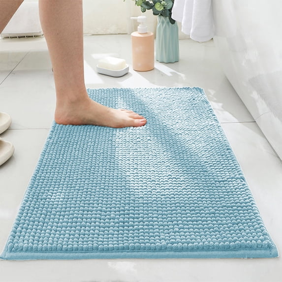 Holloyiver Luxury Chenille Bath Rug, Extra Soft and Absorbent Shaggy Bathroom Mat Rugs, Machine Washable, Non-Slip Plush Carpet Runner for Tub, Shower, and Bath Room (24"x16", Blue)