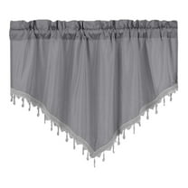 Holloyiver Macrame Sheer Windows Valance 51.1"W x 23.6"L, Scalloped Kitchen Curtain Triangular, Bathroom Swag Sheer with Rod Pocket, Short Valance Drape for Bedroom Living Room (Gray)
