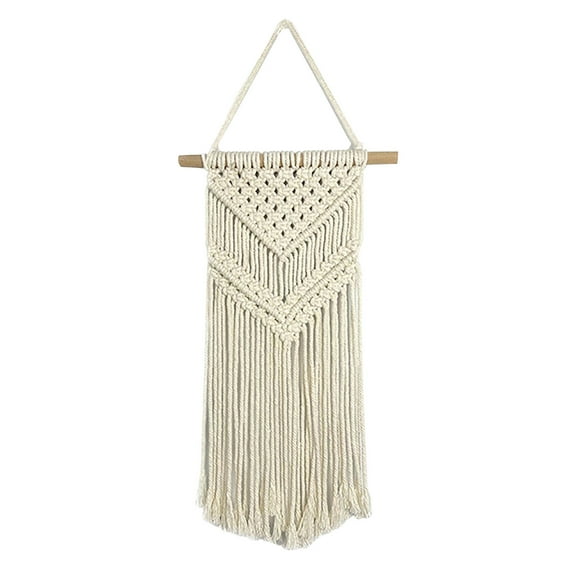 Holloyiver Macrame Wall Hanging, Beige Woven Tapestry Boho Chic Tassels Pendant Hippie Bohemian Wall Decor for Bedroom Living Room Dorm Backdrop Home Decorations, 24" L X 12" W