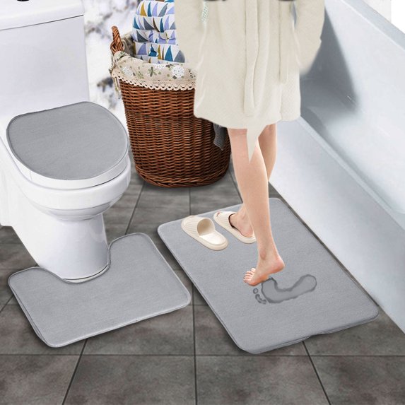 Holloyiver Memory Foam Bath Mat Set, 3 Piece Bathroom Rugs Non Slip and Absorbent Mats, Floor Mat, U-Shaped Contour Rug and Toilet Lid Cover for Tub Shower & Bath Room