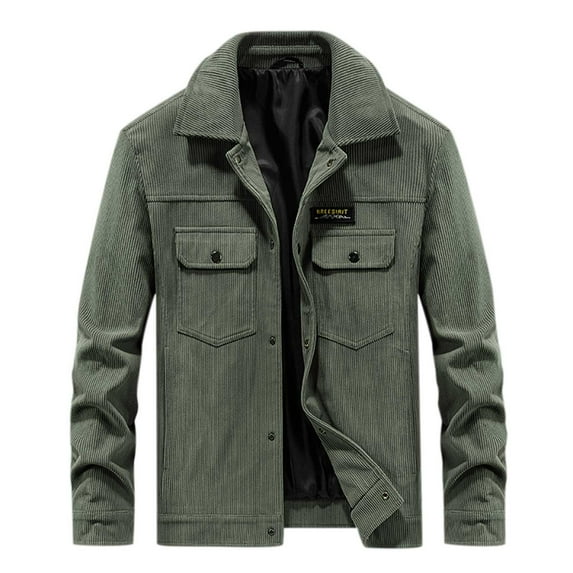 Holloyiver Men Casual Fashion Solid Turn-down Collar Zipper Padded Thermal Jacket Coat Olive Green
