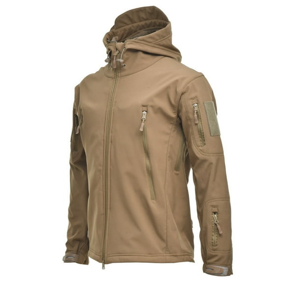 Holloyiver Men Fashion Zipper Casual Windproof Waterproof Loose Outwear Jacket Coat Mountaineering Clothing Khaki