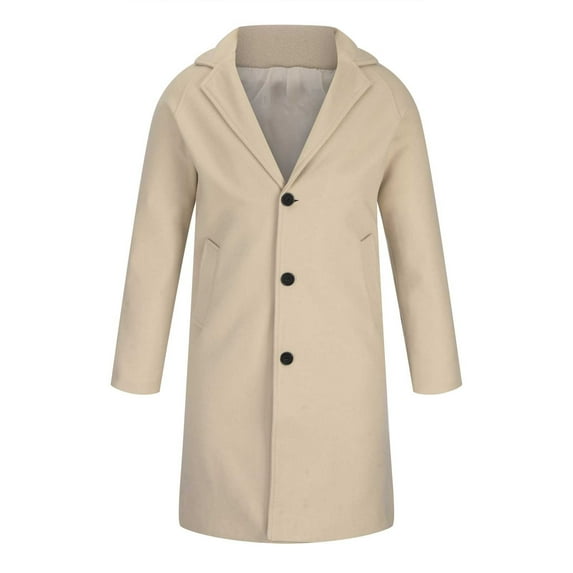 Holloyiver Men Winter Casual Solid Turndown Keep Warm Single-breasted Windbreaker Coat Khaki