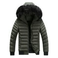 thumbnail image 1 of Holloyiver Men's Fashion Autumn And Winter Stitching Warm Hooded Casual Jacket Cotton Clothes Olive Green, 1 of 7