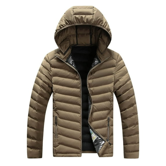 Holloyiver Men's Fashion Autumn And Winter Stitching Warm Hooded Casual Jacket Cotton Clothes Yellow