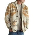 thumbnail image 1 of Holloyiver Men's Jacket Fashion Winter Vintage Striped Jacquard Men Cardigan Thick Knit Wool Shawl Collar Cardigan sweater coat with pocket Khaki, 1 of 9