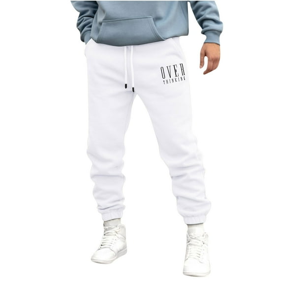 Holloyiver Men's Joggers Cargo Pants Fashion Joggers Sports Pants - Cotton Pants Sweatpants Trousers Long Pants Ripped Denim Pants for Men For White,XL