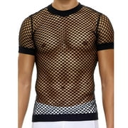 Men's Fishnet Shirt Long Sleeve Hollow-Out T-Shirt See-Through Tops for Men  