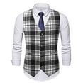 thumbnail image 1 of Holloyiver Men's Plaid Waistcoat Wool Blend Tailored Collar/V-neck Slim Fit Vest Suit Business Waistcoat Black, 1 of 1