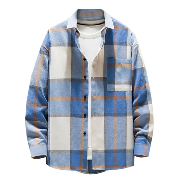 Holloyiver Men's Single Breasted Casual Plaid Tweed Shirt Jacket Tops Blue