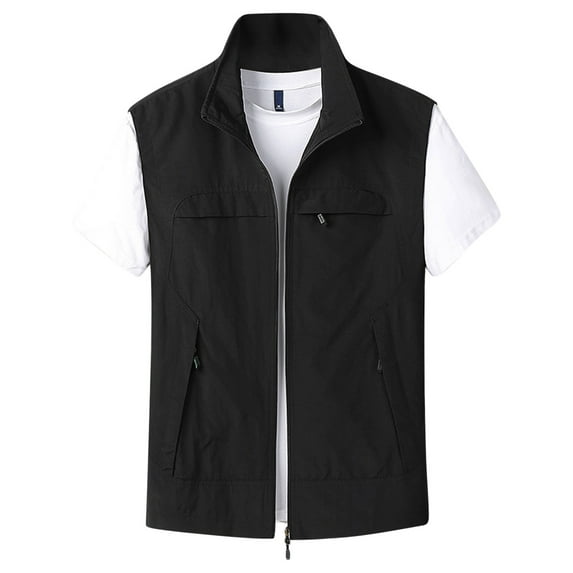 Holloyiver Men's Thin Sports Multi-bag Casual Quick-drying Loose Vest Mountaineering Tooling Outdoor Vest Jackets Black