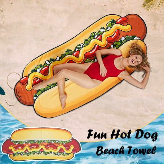 Holloyiver Microfiber Beach Towel, Bath Towel Adult Creative Funny Hot Dog Shower Body Wrap Soft Blanket Cloth Beach Towel, Quick Drying Travel Towels, Washing Machine Friendly