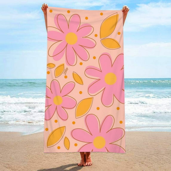 Holloyiver Microfiber Floral Beach Towel for Women Girls Adults, 28” x 59” Oversized Lightweight Pool Swim Bath Shower Towel, Thin Quick Dry Sand Proof Beach Towel Clearance Flower Gifts