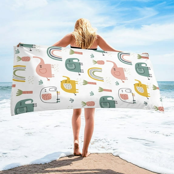 Holloyiver Microfiber Oversized Lightweight Beach Towel for Adults Kid, Reversible 30 x 60 Inch Extra Large Thin Quick Dry Sand Free Pool Towels for Travel Sport Camping Picnic Yoga Gym