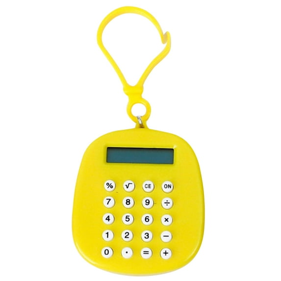 Holloyiver Mini Calculator, Portable Pocket Candy Color PVC 8 Digits Electronic Calculator with Silicone Buttons and Keychain Buckle for Children Students (Yellow)
