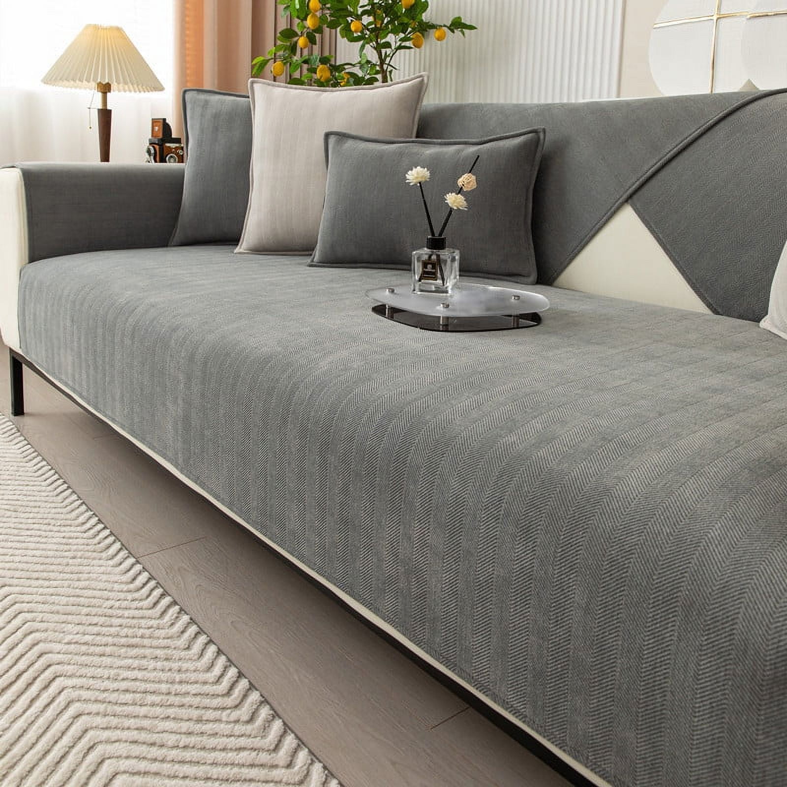 Curated visual reference: Picture Idea: Holloyiver Modern Minimalism Couch Cover Herringbone Chenille Fabric