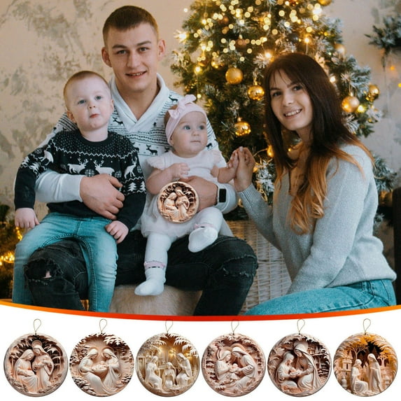 Holloyiver Nativity Scene Ornaments, Christmas Acrylic 3D Hanging Ornament Pendant for Xmas Tree Birth of Jesus Christian Decor Religious Gift for Family Friends and Christian 6PC