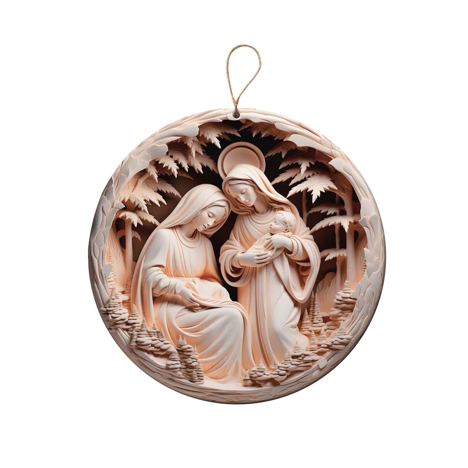 Garneck Nativity Pendant - Wooden Jesus Ornament Hanging Decor For Christmas, Religious Home Decor