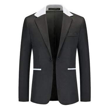Holloyiver New Casual Men's Suit Color Matching Single Breasted Slim Middle-aged Suit Long Sleeve Hoodless Casual Outwear & Jackets Black