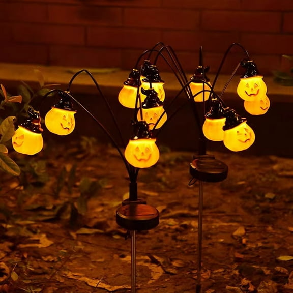 Holloyiver Outdoor Halloween Decorations, 6 LED Solar Pumpkin Stake Lights, Waterproof Orange Jack-O-Lantern Solar Decorative Lights for Pathway Patio Gravestone Garden Lawn Yard