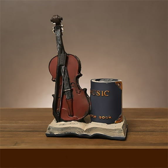 Holloyiver Pen Holder Saxophone Statue Pencil Cup Musical Instruments Pen Holder Makeup Holder Office Desktop Organizer Container Bookshelf Decoration Dresser Decor