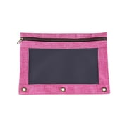 Holloyiver Pencil Pouch for 3 Ring Binder, Binder Pencil Case with Smooth Zipper, Clear Window Pencil Case for Binder, Big Capacity 3 Ring Binder Pencil Bag with 3 Reinforced Grommets, Pink