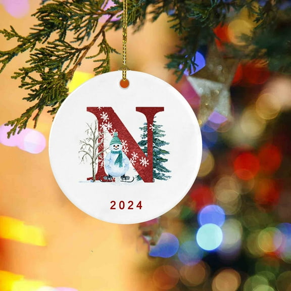 Holloyiver Personalized Christmas Initial Monogram Ornaments, 2024 Custom Christmas Ornament Gifts, Keepsake Acrylic Xmas Tree Decor for Families Friends, Christmas Ornament Decoration