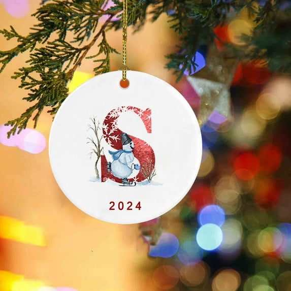 Holloyiver Personalized Christmas Initial Monogram Ornaments, 2024 Custom Christmas Ornament Gifts, Keepsake Acrylic Xmas Tree Decor for Families Friends, Christmas Ornament Decoration