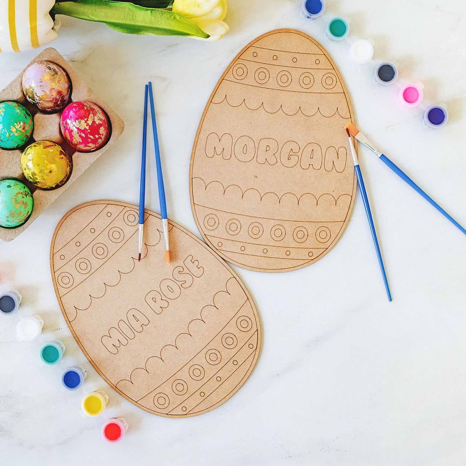 Holloyiver Personalized DIY Wooden Easter Egg Paint Kit, Arts and Crafts  for Kids and Adults,Fun Classroom Birthday Indoor Outdoor Craft  Activity,Art ...