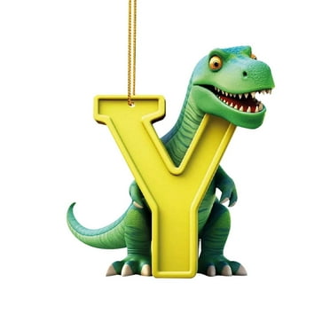 Holloyiver Personalized Dinosaur Christmas Ornament 26 Letters Hanging Pendant Ornaments 2024 Plastic Initial Monogram Xmas Tree Decorations with Hanging Rope Unique Customized Funny Gift for Kids
