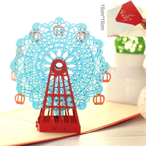 Holloyiver Pop Up Birthday Cards, 3D Ferris Wheel Paper Birthday Cards for Women with Lay Flat Display Widget, Greeting Cards with Envelopes for Christmas Valentine's Day