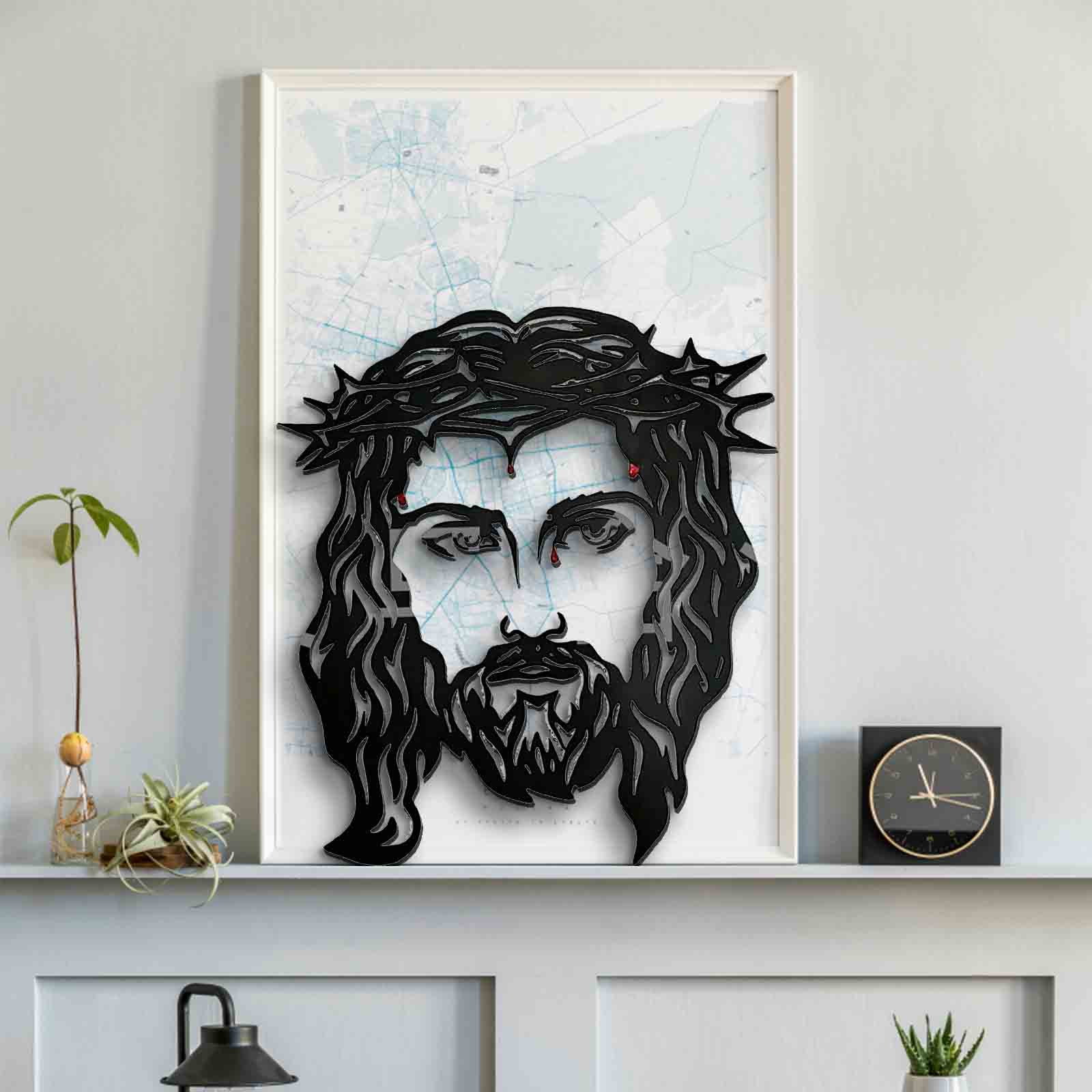 Holloyiver Portrait of Jesus, Religious Metal Wall Decor, Black Mental