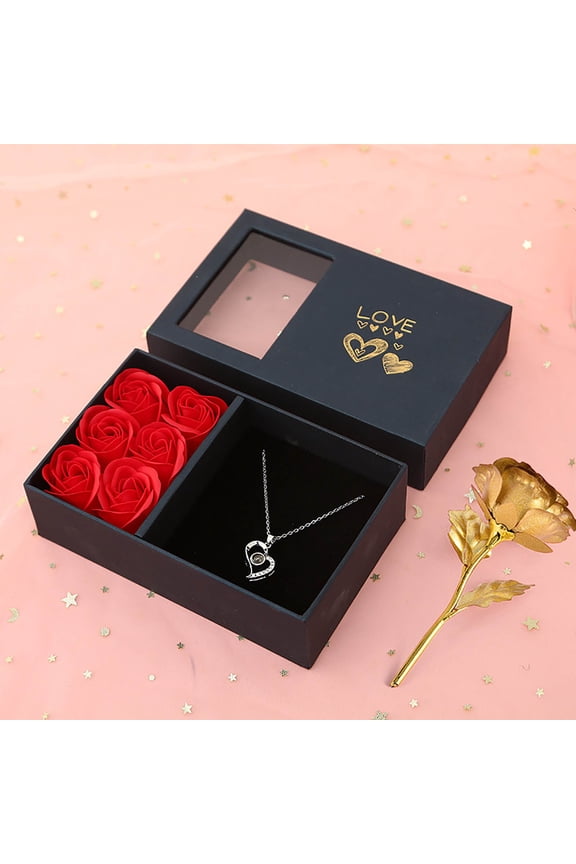 Preserved Real Rose with Love You Necklace in 100 Languages Gift Set, Eternal Rose Gift Box with Necklace, Handmade Rose Gift for Her on Birthday, Mother's Day, Valentine's Day