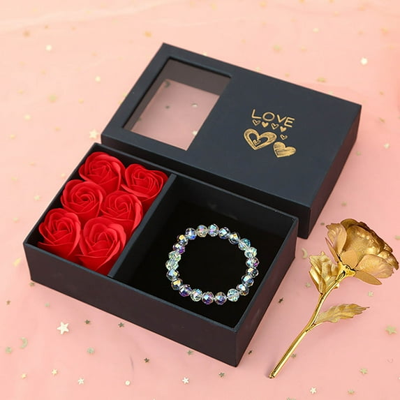 Holloyiver Preserved Red Real Rose Box, with Exquisite Crystal Bracelet Gift Box Set, Gifts for Girlfriend/Women/Mom/Wife On Mother's Day/Birthday/Anniversary/Valentine's Day (Bracelet)