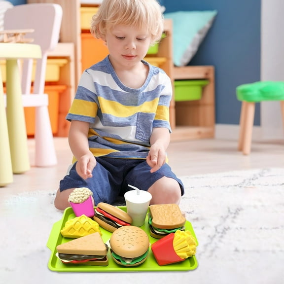 Holloyiver Pretend Play Fast Food Set of 9, Play Food for Kids Kitchen Accessories, Include Burger Sandwich Hot Dog Etc Food for Pretend Play, Kids Toddler Childrens Birthday Gifts