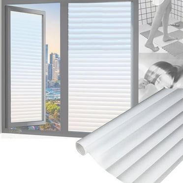 Holloyiver Privacy Window Film, Non Adhesive White Strips Window Sticker, Faux Shutter Blinds Looking Static Cling Glass Covering for Home Office Security Protection UV Blocking 17.71" * 78.74"