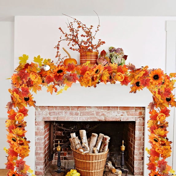 Holloyiver Pumpkin Fall Garland Maple Leaves, 5.9Ft Hanging Vine Maple Garland, Artificial Autumn Foliage Garland Thanksgiving Decor for Home Wedding Fireplace Party Christmas (Yellow)