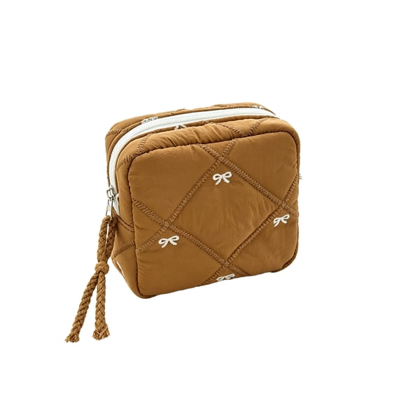 Holloyiver Quilted Bow Makeup Bag, Coquette Cosmetic Bag Makeup Pouch for Women Girls, Aesthetic Organizer Bags Travel Toiletry Bags For Sanitary Napkins And Daily Essentialss