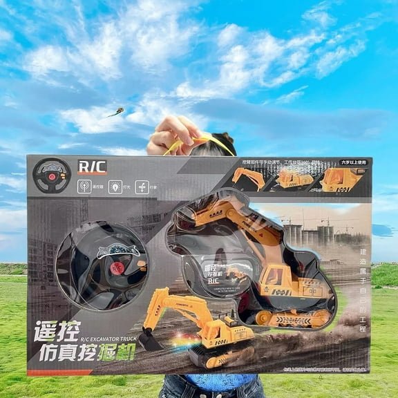 Holloyiver RC Excavator Toy, Remote Control Hydraulic Toy Car for 4 - 8 Year Old Boys Girls, Construction Tractor Vehicle, Rechargable Engineering Digger Truck, Best Birthday Gifts for Kids